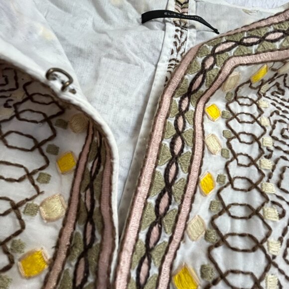 Elie Tahari Womens Embroidered Cotton Silk Blend Jacket Large Beige Printed - Picture 6 of 9